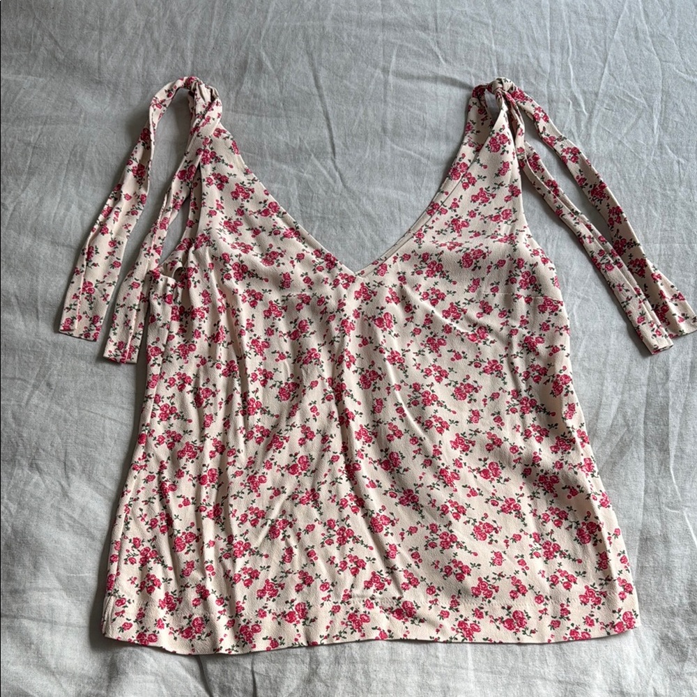 Sezane Beige and Pink Floral Top